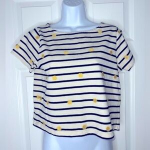Madewell Womens XXS Black Striped Cropped T Shirt Embroidered Yellow Sun 2XS Top